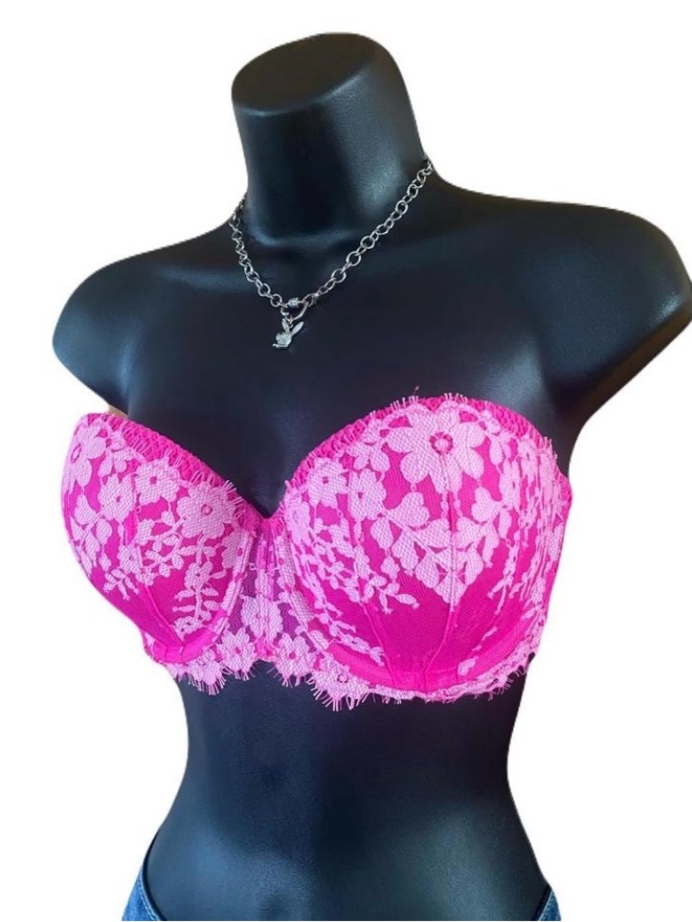 Victoria’s Secret Dream Angel Hot Pink Strapless Lace Bra- 34D